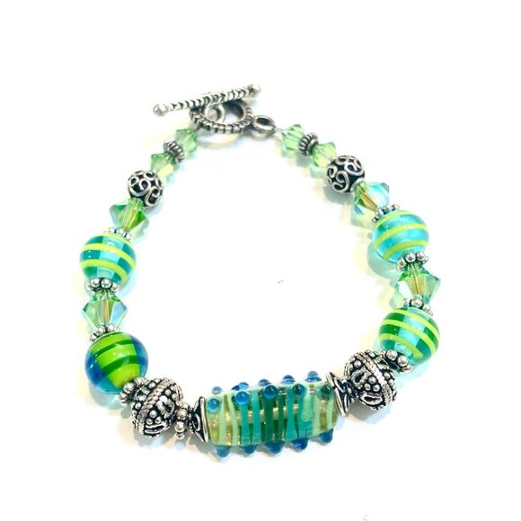 Vintage Turquoise Green Murano Venetian Glass  Bracelet #Italy #handmade - Picture 2 of 5